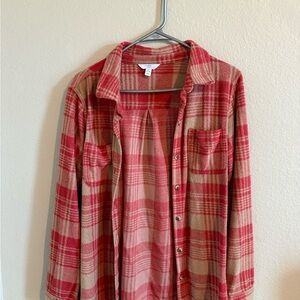 Time and Tru Orange and Cream Plaid Shirt